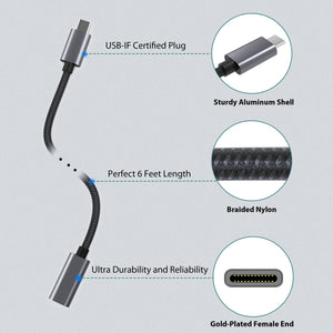 USB Type C Extension Cable (6Ft,Braid )